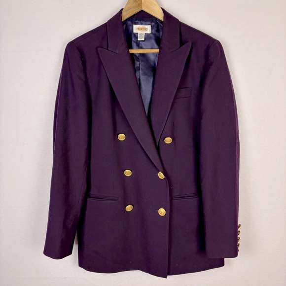 Talbots Vintage Purple Military Wool Blazer with Gold Buttons - Picture 1 of 7